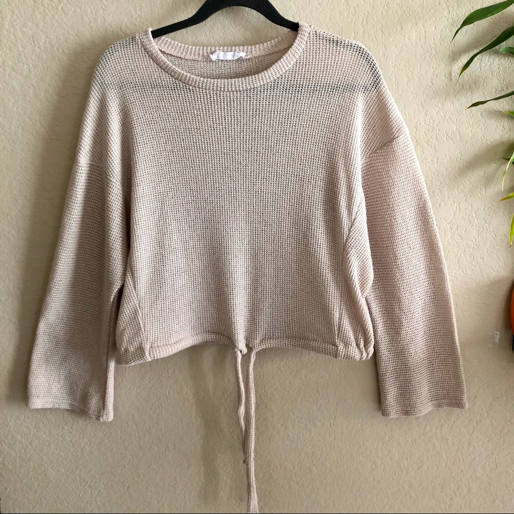 The line of style beige tie waist sweater, small - Picture 3 of 9
